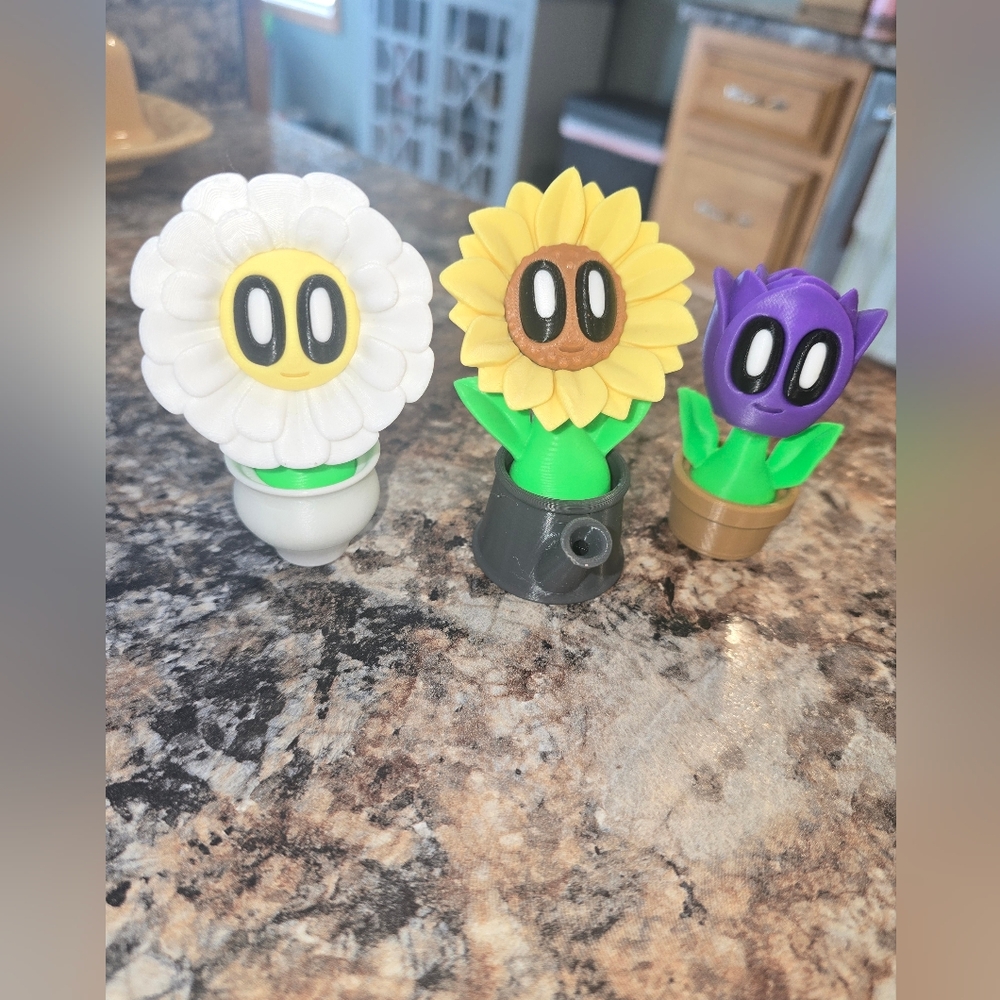 3d Printed Colorful Flower Trio - Picture 1 of 2